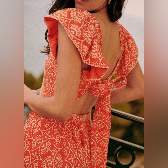 Sezane Melville Lace Coral Midi Dress Size 38 - Picture 9 of 9